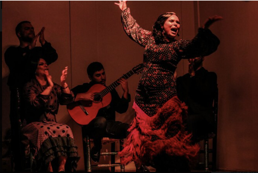 Passionate flamenco performance in Malaga with live guitar and vibrant traditional dress—an unforgettable cultural highlight of the Charity Ace Spain for 4 getaway.
